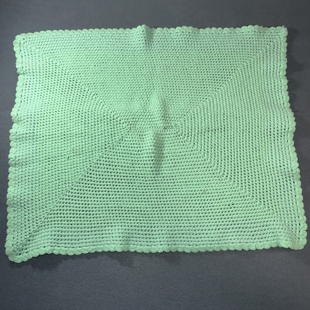 Handmade Baby Afghan Blanket – Green Crochet‎ Cotton – 31x27 Nursery Gift